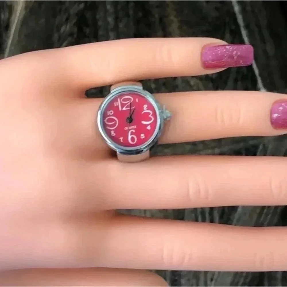 Red & Silver Analog Stretch Ring Watch NWT